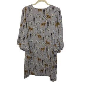 World Market Dress Bell Sleeves African Safari Gazelle Print Women Size S/M
